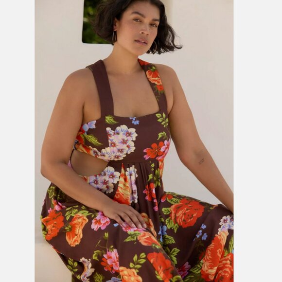 Anthropologie The Piper Bandeau Maxi Dress Brown Floral Plus Size 1X NWT - Picture 4 of 7